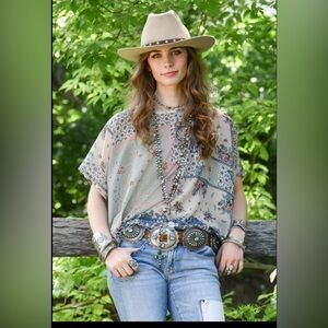 Tasha Polizzi Kaylee Poncho One Size Boho Western Paisley Floral Patchwork Top